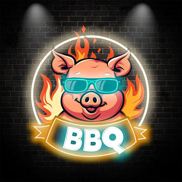 Wild Hog Barbecue Feast: neon signs A Tasty Time Under the Circular Lights,White Lights