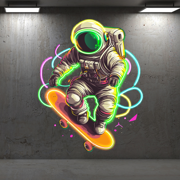 Astronaut Neon Sign, Skateboard LED Sign,Spaceman Playing Skateboard Neon Light, UV Printing Acrylic Art, Bedroom Decor