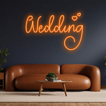 Custom Orange LED Neon Sign "Wedding" – Romantic Neon Light for Wedding Decorations, Bridal Shower, Engagement Party – Wedding Room Decor, Love Theme LED Sign, Wedding Reception Sign