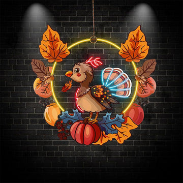 Thanksgiving neon signs Turkey with Fruit Basket Decoration - The Perfect Combination for Holiday Cheer