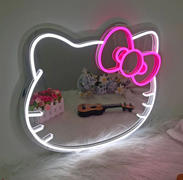 Kitty Neon Mirror Neon Sign Custom LED Light Cat Makeup Mirror Cute Girl Room Decor Wall Mirror Gift for Her