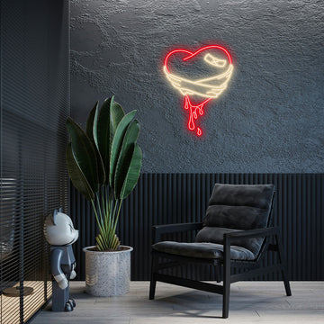 Heart with Bandage Neon Sign, Romantic Healing Love Theme Decor, LED Light, Art Bedroom Gift, Symbolic Cute Accent, Room Ornament