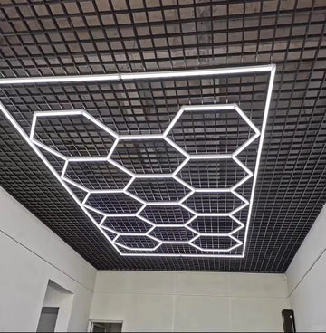 Modular 14-Hole Hex LED Ceiling Light Hexagon Honeycomb Light – Bright, Sleek & Easy to Install for Garage, Workshop & Office