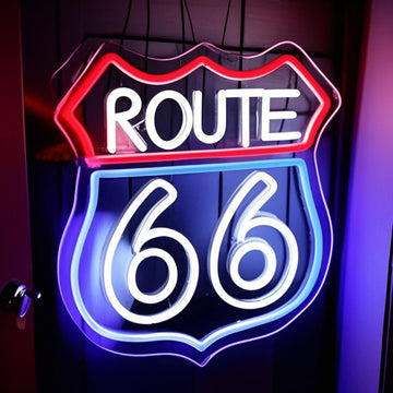 Historic Route 66 Neon Sign, Home Art Man Cave Neon Lights, For Bedroom Home Office Hotel Cafe Recreation Room Wall Decor Gift