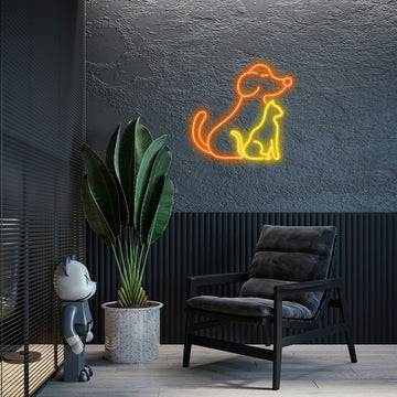Dog Cat Neon Light Pet Lover Room Wall Decor LED Lamp Cute Animal Theme Bedroom Nursery Home Accent Night Light Ornament