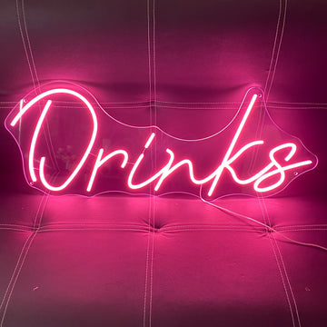 Drinks Neon Sign Pink LED Light for Wall Decor – Custom Bar Sign for Home Party Wedding Pub Cafe Store Aesthetic Room Decoration