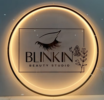 Custom Backlit Acrylic Beauty Logo Sign – Round Warm Light LED Wall Decor for Lash & Brow Studios