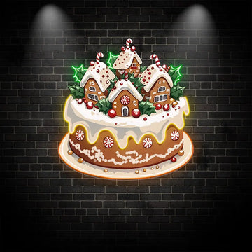 Christmas Little Houses Cake Neon Sign, Creative Wall Hanging Neon Light, Whimsical Christmas Decor Light Full Of Ritual