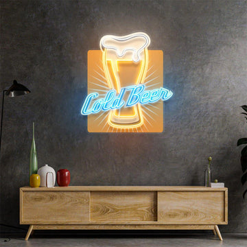 Cold Beer Neon Sign UV Printed Beer Acrylic Dimmable Neon Art Wall Decor Plub Bar Decor Man Cave Sign Business Neon