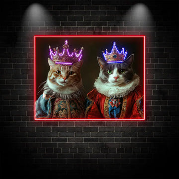 Cat King And Queen Wearing Purple Crowns Custom Neon Sign, Personalized LED Sign Light, Creative Gift Neon Light For Home Decor