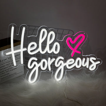 Hello Gorgeous Neon Sign - Vibrant LED Wall Art for Home, Salon, Wedding, and Event Decor