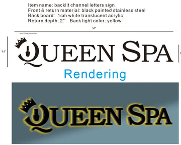 Backlit channel letters Queen Spa
