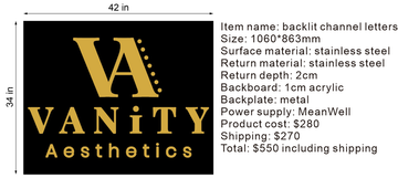 backlit channel letters "VANITY"