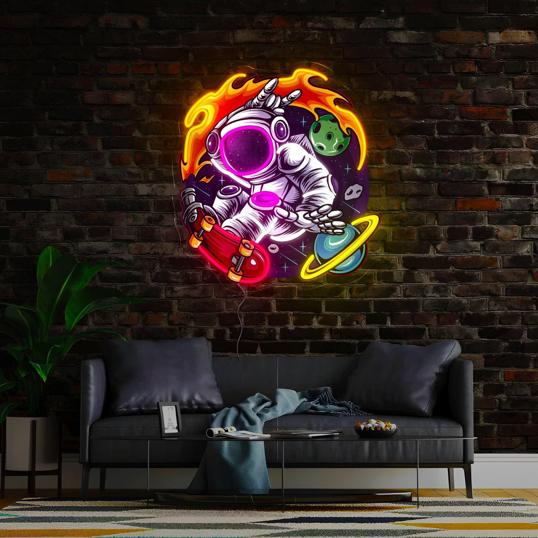 Astronaut Burn Skateboarding Artwork Led Neon Sign