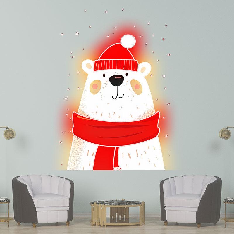 Cute Festive Christmas Bear - wearing a red hat and scarf, perfect holiday decoration neon signs