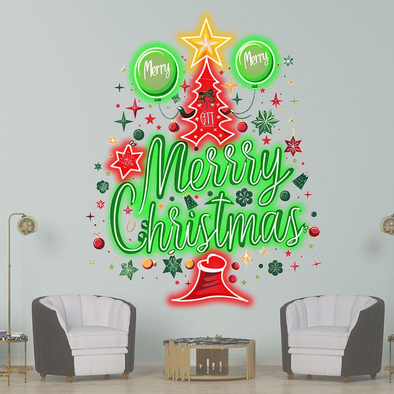 Happy Christmas Tree LED neon signs Lights - Letters with Hat Creative Colorful Design, Perfect Holiday Decoration