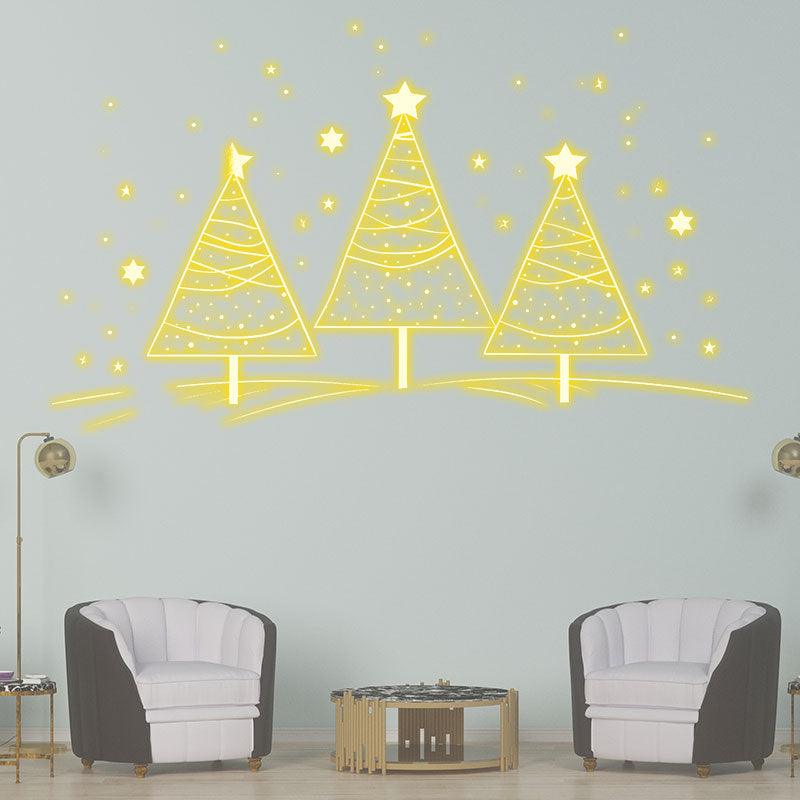 Three Golden Christmas Tree LED Light neon signs Decoration - Warm and happy holiday picture, convey good wishes