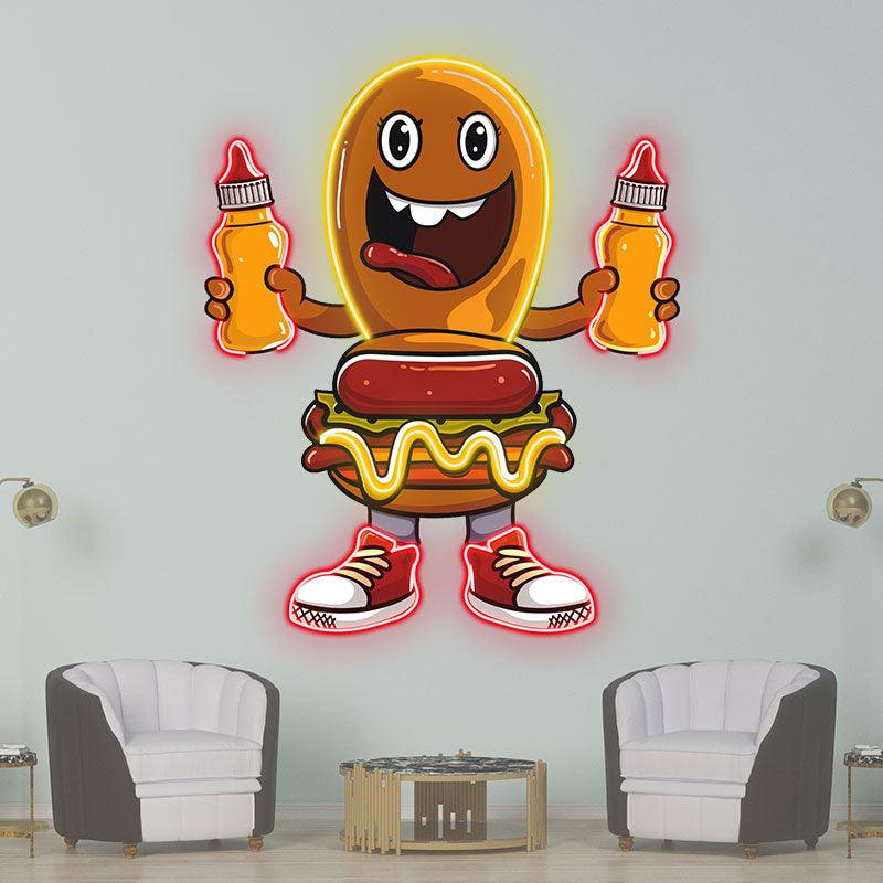 Fun Cartoon: Burger and Hot Dog's Fashionable Shoe Adventure neon signs