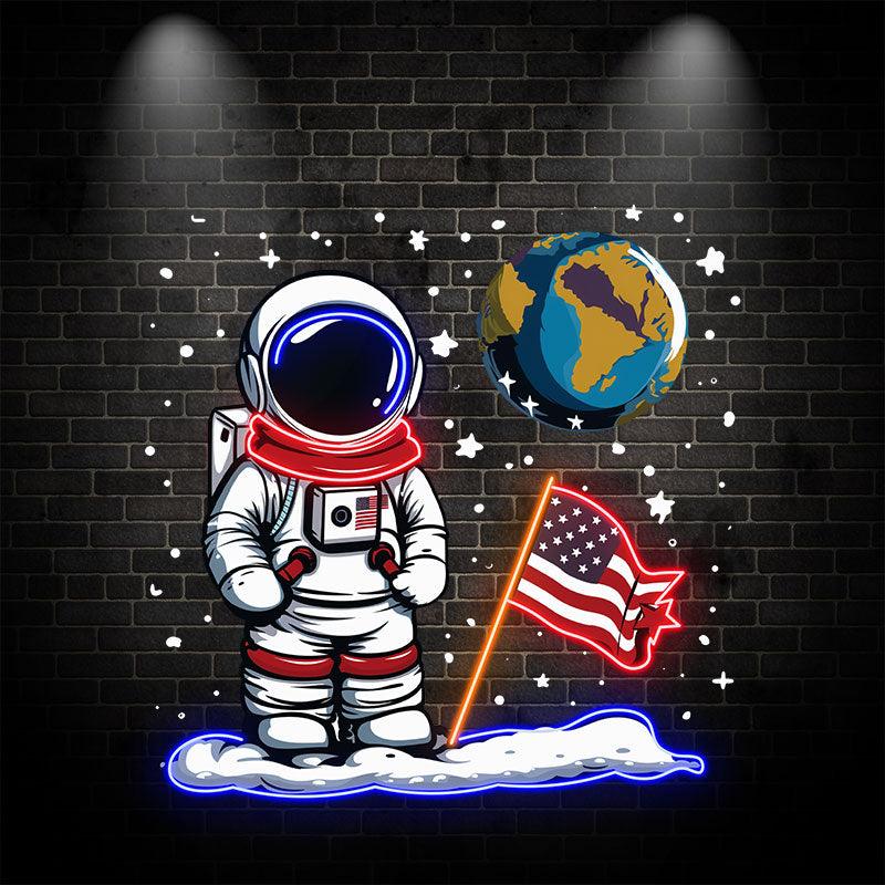 Astronaut Space Neon signs - LED Lighting with American Flag & Earth C