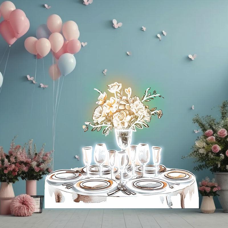 “Romantic Wedding White Table Neon signs Lights | Wine, Flowers & Plate Decorative Lights | Perfectly Create Wedding Atmosphere | LED Art Lighting”