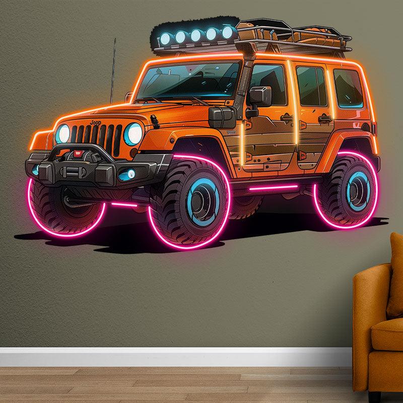 Orange Jeep Neon signs Lights | Creative LED Decorative Lights | Unique Car Ambient Lights | For Home, Party and Car Decoration