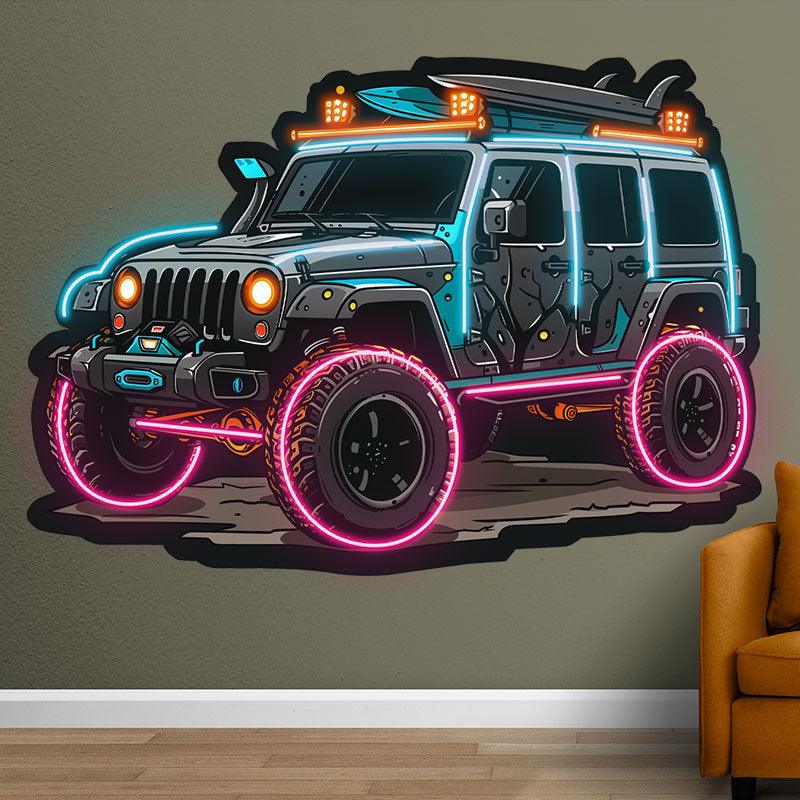 Blue Jeep Neon signs Lights | Creative LED Decorative Lights | Unique Car Ambient Lights | For Home, Party and Car Decoration