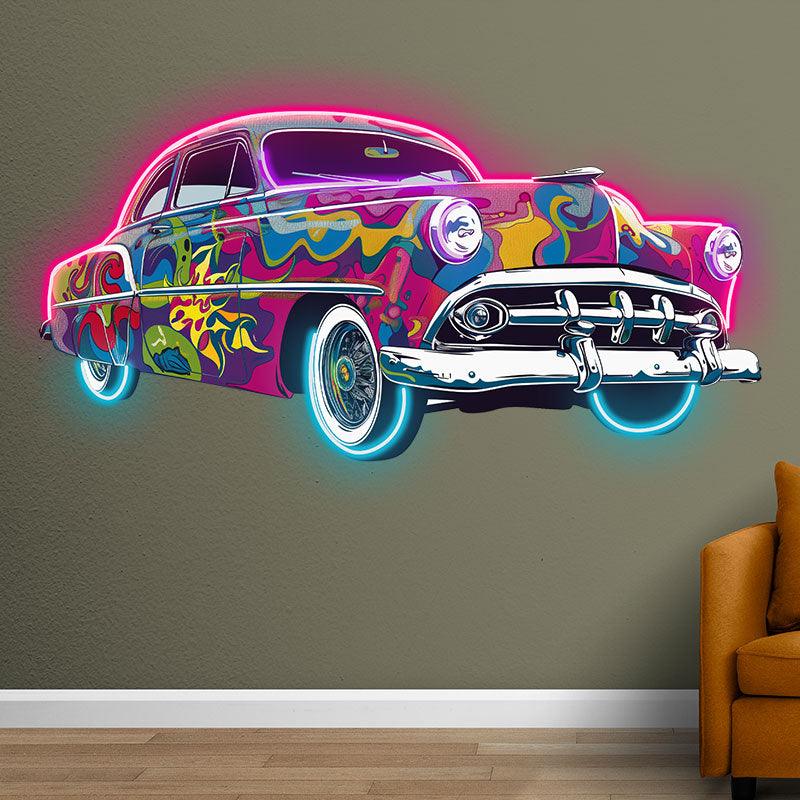 Classic Old Famous Cars Colorful Airbrush | Unique Art Deco | Vintage Slam Car Style | Perfect for Home, Office and Garage neon signs