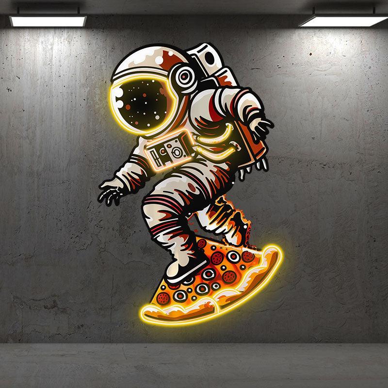 Astronaut Pizza Skateboard Neon signs | Creative LED Lighting | Space Theme Decoration | For Home, Party, Cafe