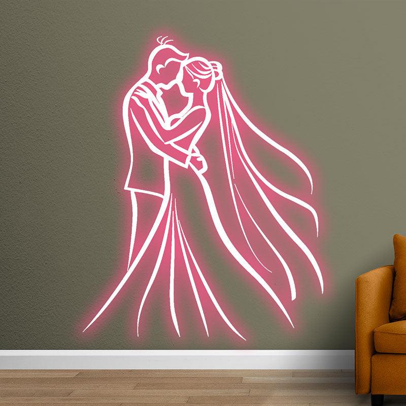 Romantic Pink Bride and Groom Hugging Neon signs | LED Wedding Decoration Lights | Wedding Ceremony Mood Lights | Perfect for capturing moments of love