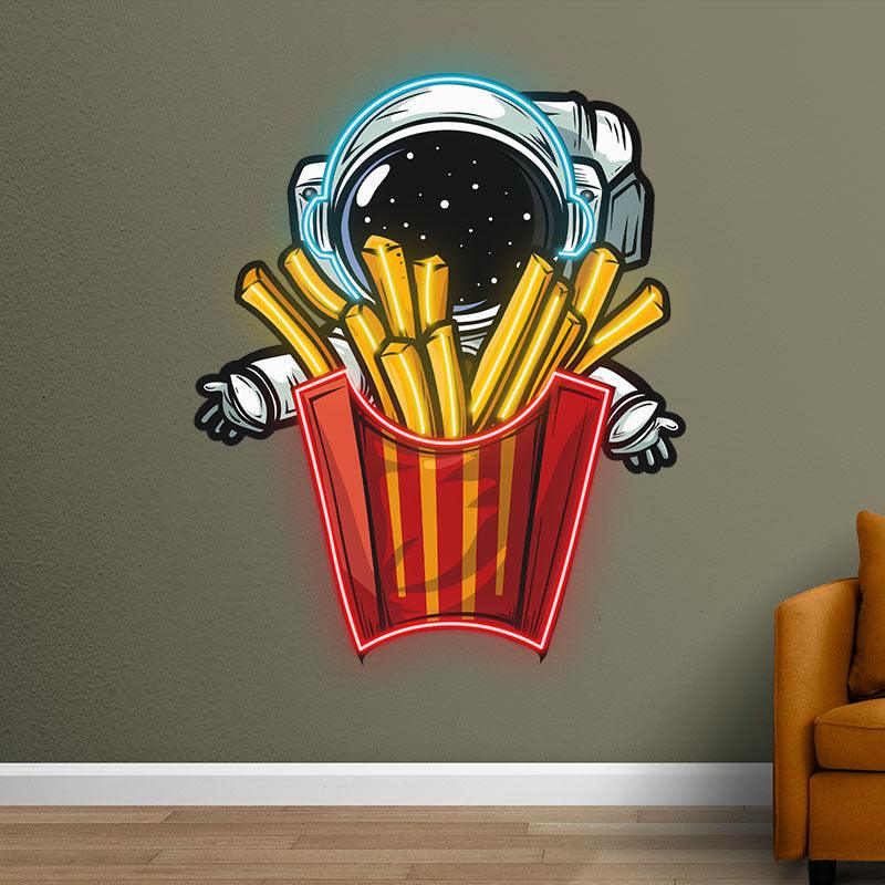 Astronauts Hugging French Fries in Space LED Neon signs| Creative Fun Decorative Lights | Home & Store Lighting