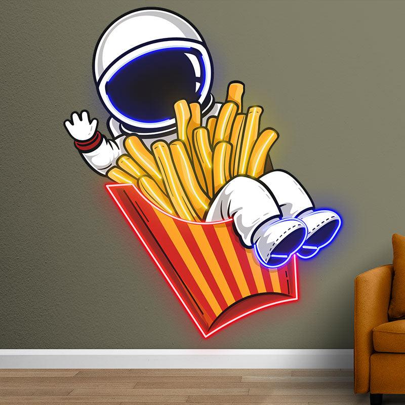 Spaceman Sitting in French Fry Box LED Neon signs | Spiced French Fries Creative Decorative Lights | Fun Home & Shop Lighting