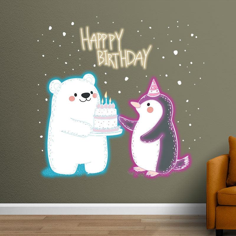 Bear & Bunny Lift Cake Happy Birthday Neon signs | LED Decoration Lights | Cute Birthday Celebration Decoration | Creative Party Favors