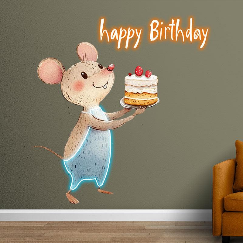 Mouse with cupcake Happy Birthday Neon signs| LED Decoration Lights | Cute Birthday Party Decoration | Creative Gifts