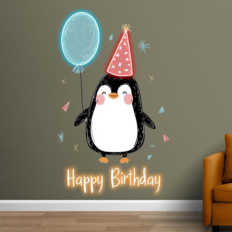 Little Penguin with Balloon Birthday Blessing Neon | LED Decoration Lights | Cute Birthday Party Decoration | Creative Gifts