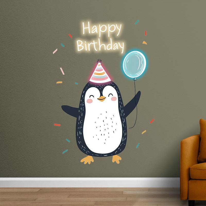 Little Penguin with Balloon Birthday Blessing Neon | LED Decoration Lights | Cute Birthday Party Decoration | Creative Gifts