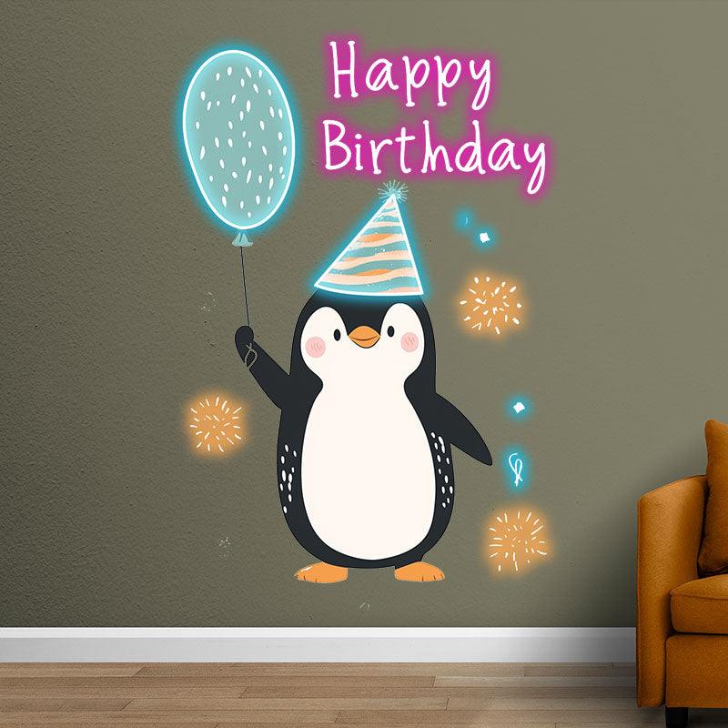 Little Penguin with Balloon Birthday Blessing Neon | LED Decoration Lights | Cute Birthday Party Decoration | Creative Gifts