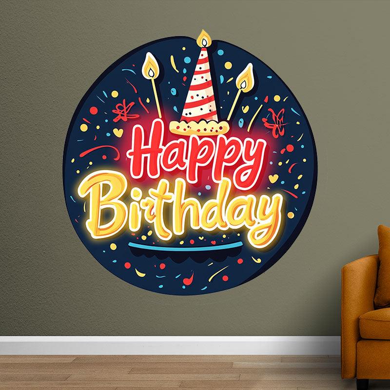 Round Happy Birthday Neon signs| LED Decoration Lights | Atmosphere Candle & Cake Design | Creative Birthday Party Decoration