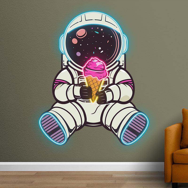 Spaceman Neon signs Lights - LED Lighting, sitting hand holding ice cream, helmet starry night design, creative home decor, perfect gifts