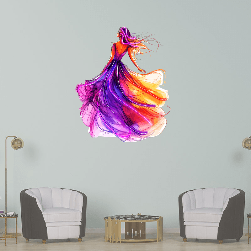 Fashion European and American Beauty Dancing Neon signs Lights - Red and purple light long dress dancing LED decorative lights, personalized home and creative space lighting