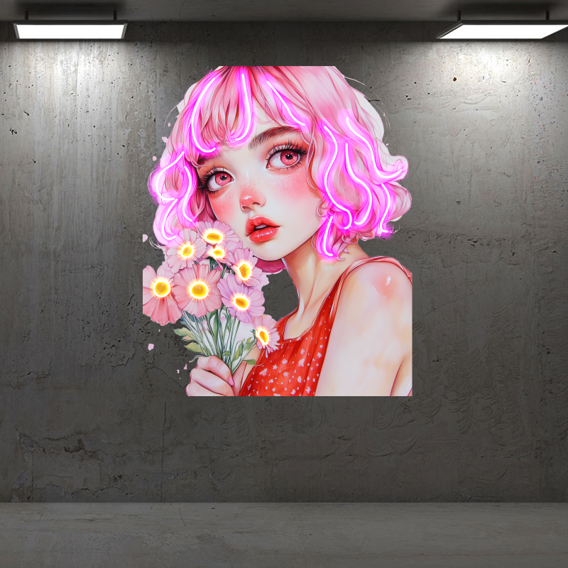 Japanese Anime Style Girl Neon Sign, Custom Neon sign, Custom Gifts, Wall Art Decor, Bar Decor, Bedroom Decor, Pretty Girl Neon