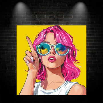 Stylish European and American Beauty Neon signs Lights - Red Hair, Finger Pointing Up, Yellow Square Photo Frame LED Decorative Lights, Personalized Home and Creative Space Lighting