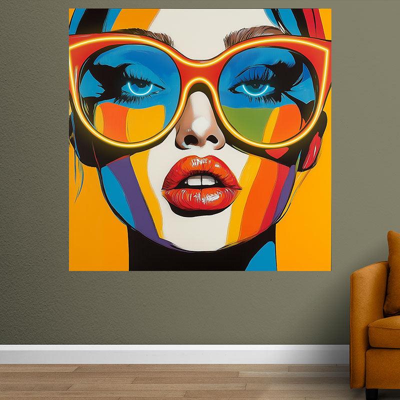 Yellow Oil Painting Style Beauty Portrait Neon signs Light - Sunglasses Shape LED Decorative Light, Personalized Home and Creative Space Lighting