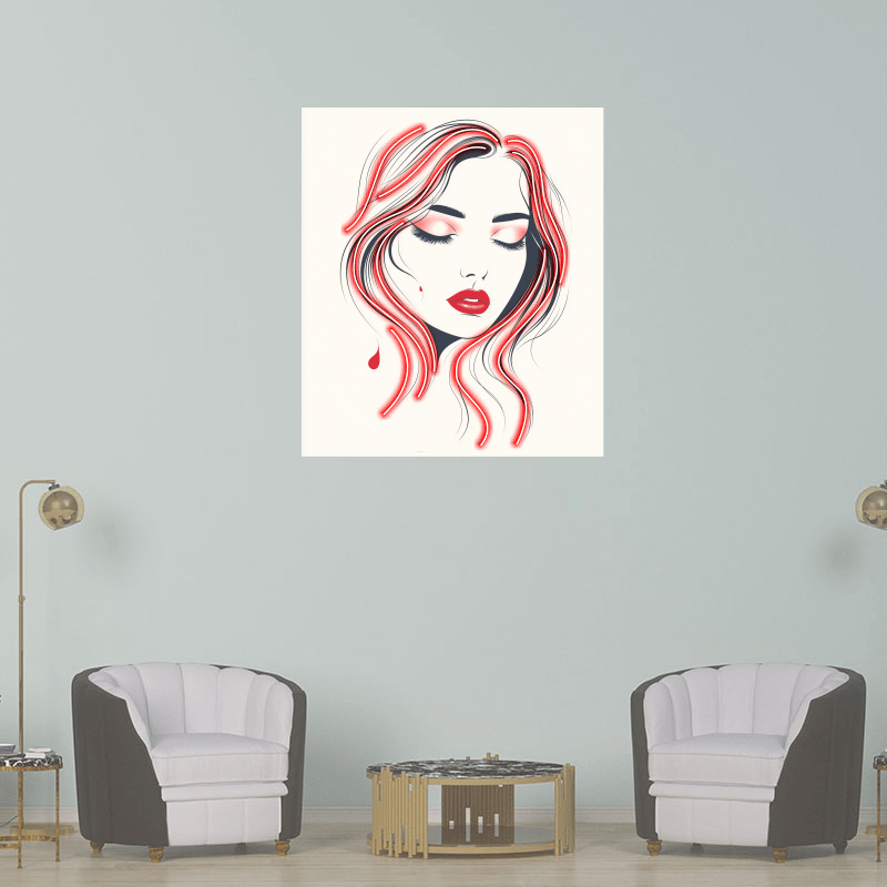 Cute Girl Front Profile LED Neon Sign - Closed Eyes with Red Hair - Perfect for Home Decor & Unique Gifts
