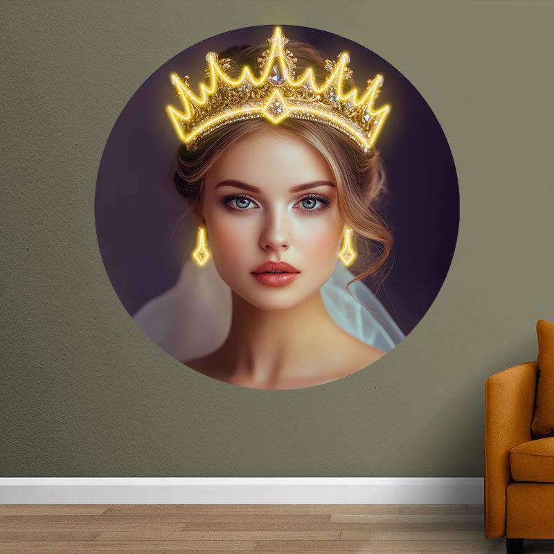 European and American Beauty Golden Hair Crown Neon signs Light - Round Photo Frame LED Decorative Light, Fashion Home and Creative Space Lighting