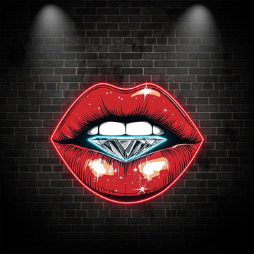 Stunning Red Lips LED Neon Sign - Lip Close-Up with Half-Full Diamond - Perfect for Beauty Salons & Trendy Decor