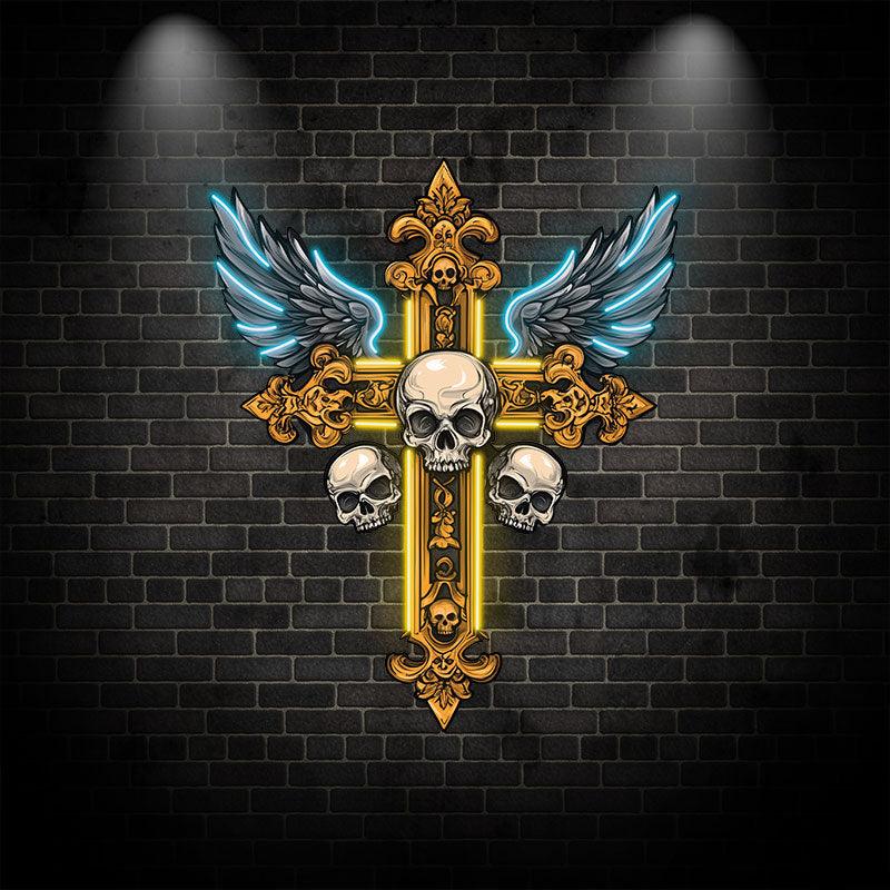 Golden Skull Cross Crossbones Neon signs| Two Wings Decoration | LED Art Lighting