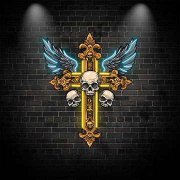 Golden Skull Cross Crossbones Neon signs| Two Wings Decoration | LED Art Lighting