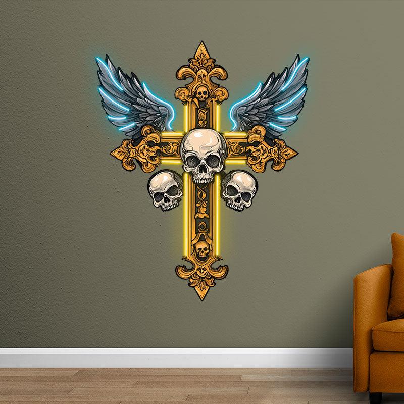 Golden Skull Cross Crossbones Neon signs| Two Wings Decoration | LED Art Lighting