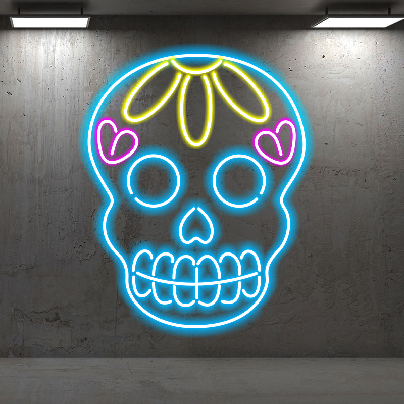 Custom Skull LED Neon Sign, Personalized Colorful Neon Light,Perfect for Day of the Dead, Tattoo Shops and Party Decor