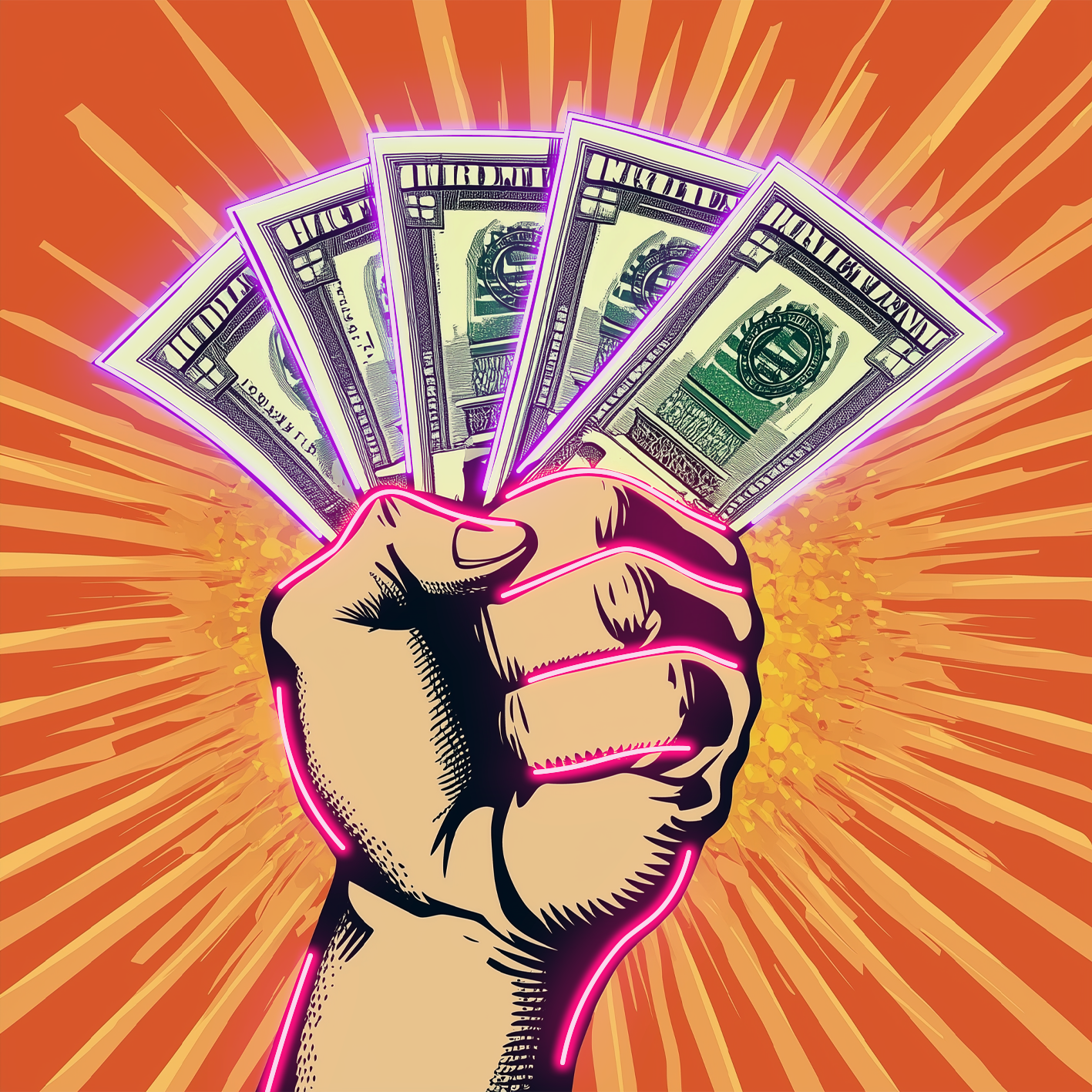 Rich Money Hand Neon Light, Custom LED Neon Sign,Aesthetic LED Sign, Luxury Cash Glow Wall Decor for Room, Bar, Office